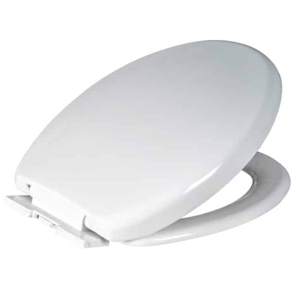 Toledo Wrap Over White Plastic Toilet Seat With Top Fixing and Adjustable Hinges - Plastic Toilet Seats