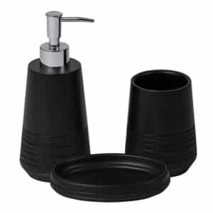 Strat Black 3 Piece Accessory Set (Soap Dish, Tumbler, Liquid Soap Dispenser) - Bathroom Accessory Sets
