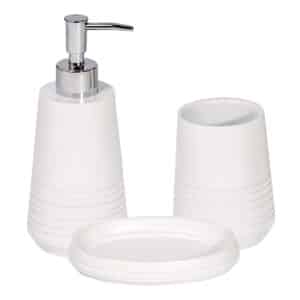 Strat White 3 Piece Accessory Set (Soap Dish, Tumbler, Liquid Soap Dispenser) - Bathroom Accessory Sets