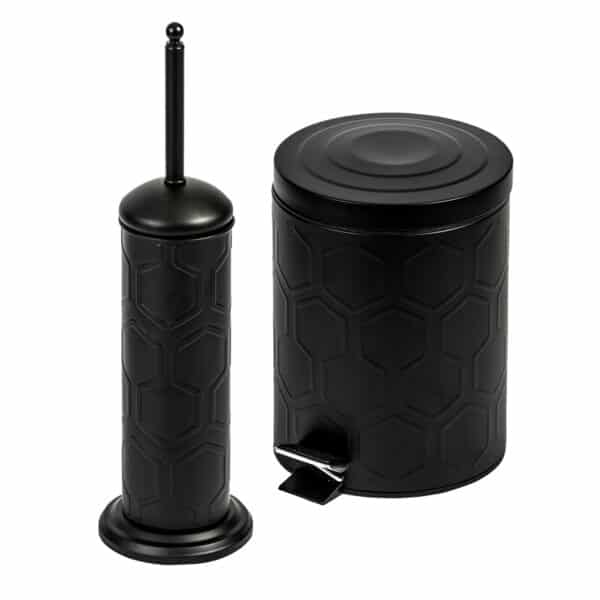 Hex 5L Bathroom Bin & Toilet Brush & Holder Set Black - Bathroom Bins