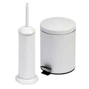 Hex Toilet Brush & 5 Litre Pedal Bin Set White - Bathroom Bins