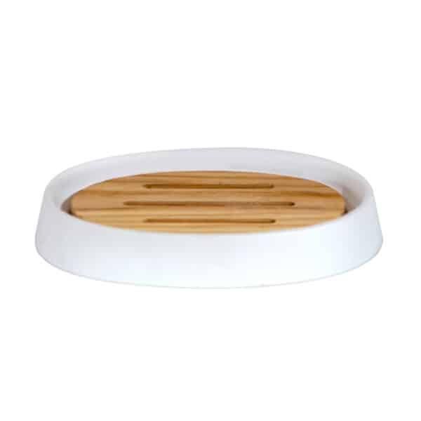 White Bathroom Soap Dish Freestanding Resin Bamboo Sonata - Soap Dishes