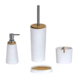 White Bathroom 4 Pcs Accessory Set Freestanding Resin Bamboo Sonata - Bathroom Accessory Sets