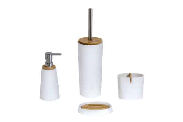 White Bathroom 4 Pcs Accessory Set Freestanding Resin Bamboo Sonata - Bathroom Accessory Sets