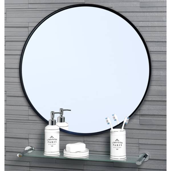Bathroom Wall Mirror Round Matt Black 40cm Diameter Metal Framed Living Room Hallway Glass Portobello - Wall Mounted Mirrors
