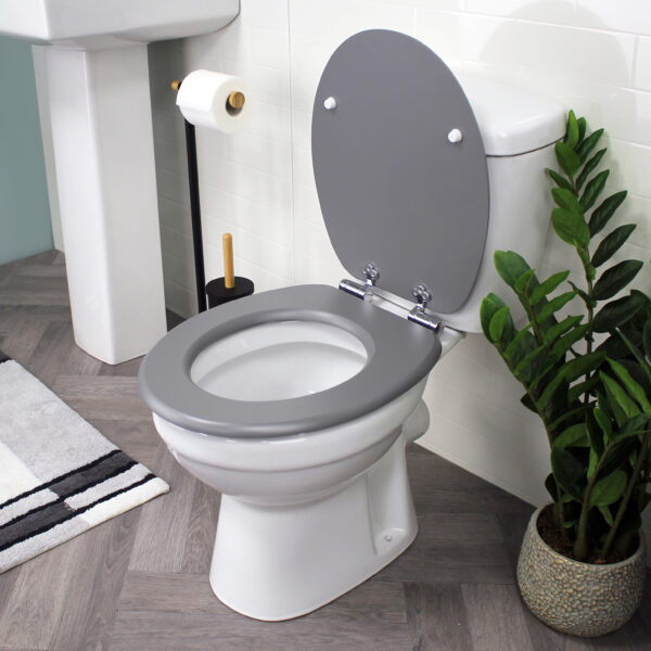 Norfolk Soft Close Toilet Seat Grey/Chrome - Wooden Toilet Seats