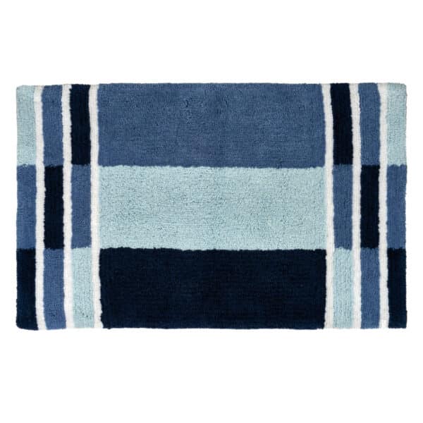 Bath Mat Blue 100% Cotton Geometric Design – 80cm x 50cm Arlington - Bathroom Mats