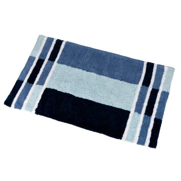 Bath Mat Blue 100% Cotton Geometric Design – 80cm x 50cm Arlington - Bathroom Mats