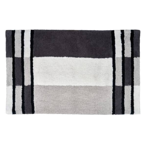 Bath Mat Grey100% Cotton Geometric Design Abstract Bathroom Shower Textile Soft Absorbent Non-Slip 80cmx50cm Arlington - Shower Accessories