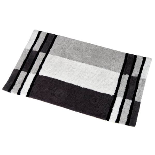 Bath Mat Grey100% Cotton Geometric Design Abstract Bathroom Shower Textile Soft Absorbent Non-Slip 80cmx50cm Arlington - Shower Accessories