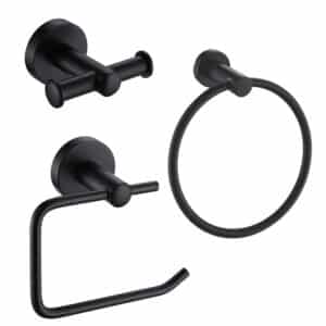 3 Pieces Matt Black Wall Mounted Accessories Set Double Robe Hook, Toilet Roll Holder, Towel Ring Modernity - Bathroom Accessories