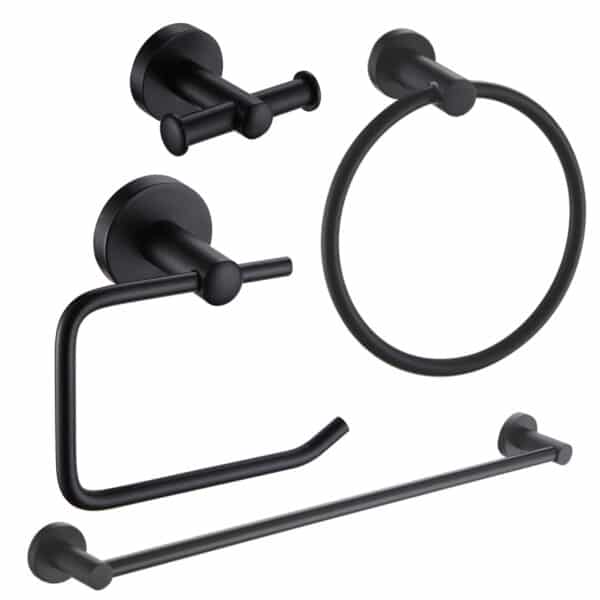 4 Piece Matt Black Bathroom Wall Mounted Accessories Set Modernity - Bathroom Accessories