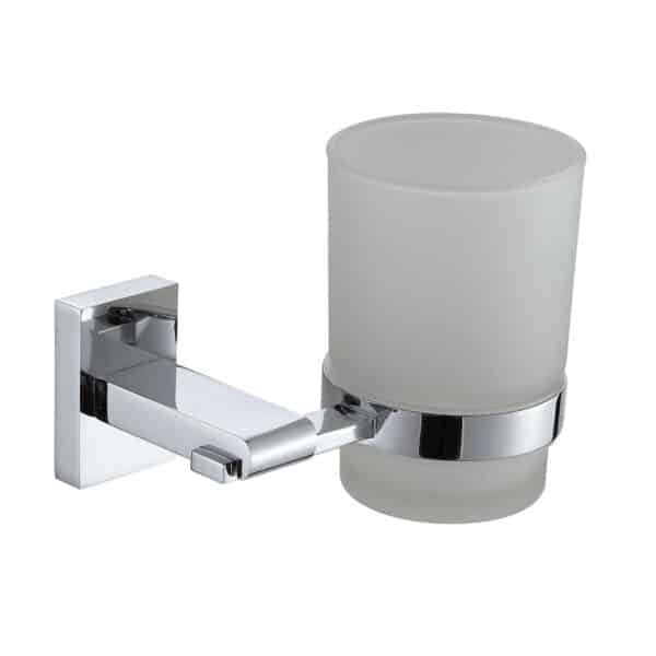 Chrome Wall Mounted Bathroom Unity Frosted Glass Tumbler and Holder - Toothbrush Holders