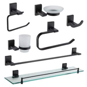 7 Piece Matt Black Wall Mounted Bathroom Accessories Set Unity - Bathroom Accessories