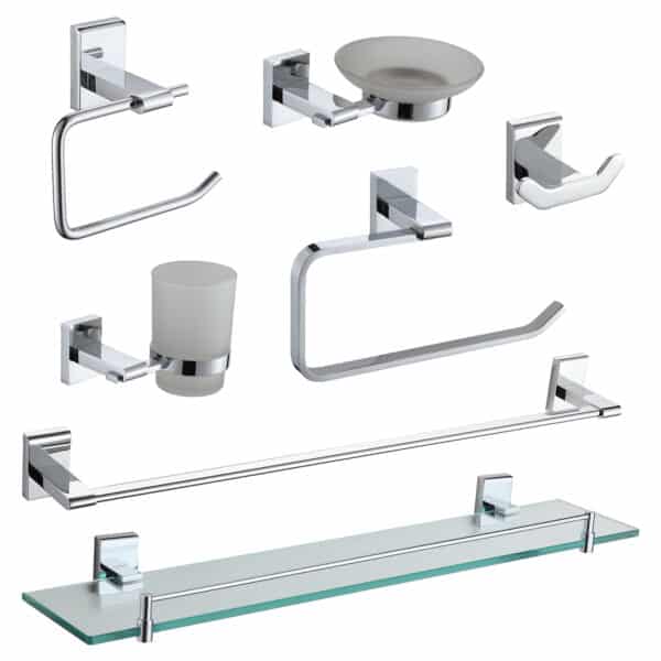 7 Piece Polished Chrome Bathroom Wall Mounted Accessories Set Unity - Bathroom Accessories