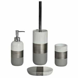 Showerdrape Freestanding 4 Piece Accessories Set Soap Dish Tumbler Dispenser Toilet Brush Resin Grey Luxe - Shower Accessories