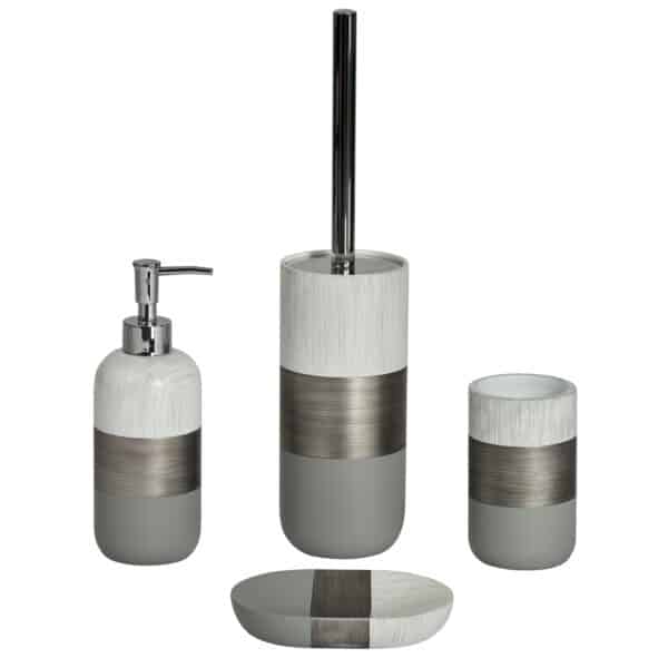 Showerdrape Freestanding 4 Piece Accessories Set Soap Dish Tumbler Dispenser Toilet Brush Resin Grey Luxe - Shower Accessories