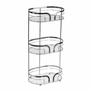 Freestanding Bathroom Floor Caddy 3 Tier Metal Tower Shelves Basket Storage Soaps Sponges Chrome Steel Dante - Bathroom Caddies and Baskets