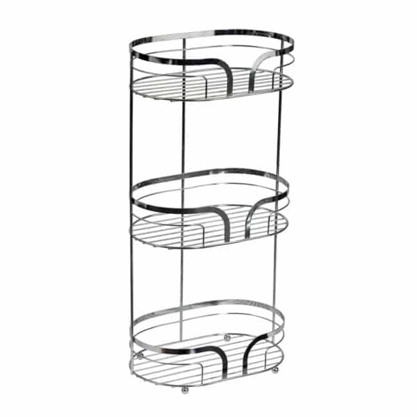 Freestanding Bathroom Floor Caddy 3 Tier Metal Tower Shelves Basket Storage Soaps Sponges Chrome Steel Dante - Bathroom Caddies and Baskets
