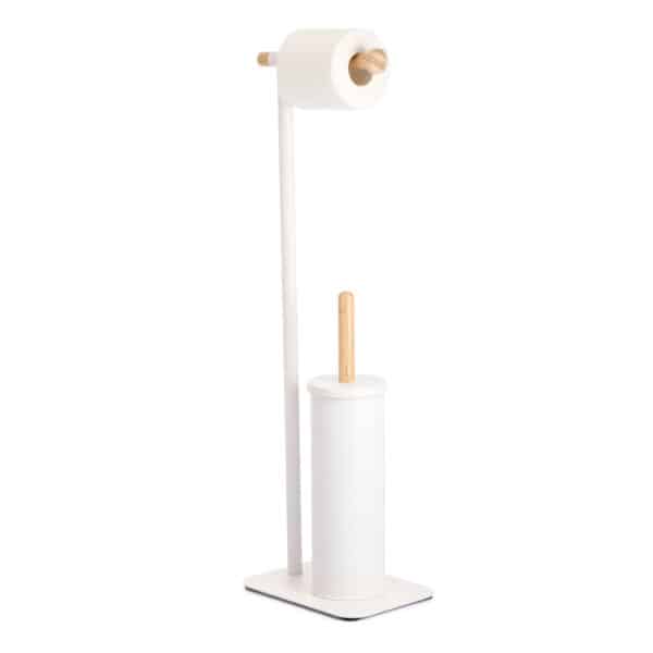 Sonata White Freestanding Toilet Brush and Paper Holder – Bamboo - Free Standing Toilet Roll Holders