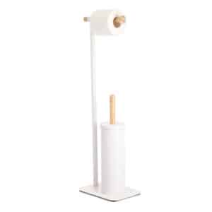 Freestanding Bathroom Toilet Brush Set Paper Stand Dispenser Holder White Bamboo Showerdrape Sonata - Free Standing Toilet Roll Holders