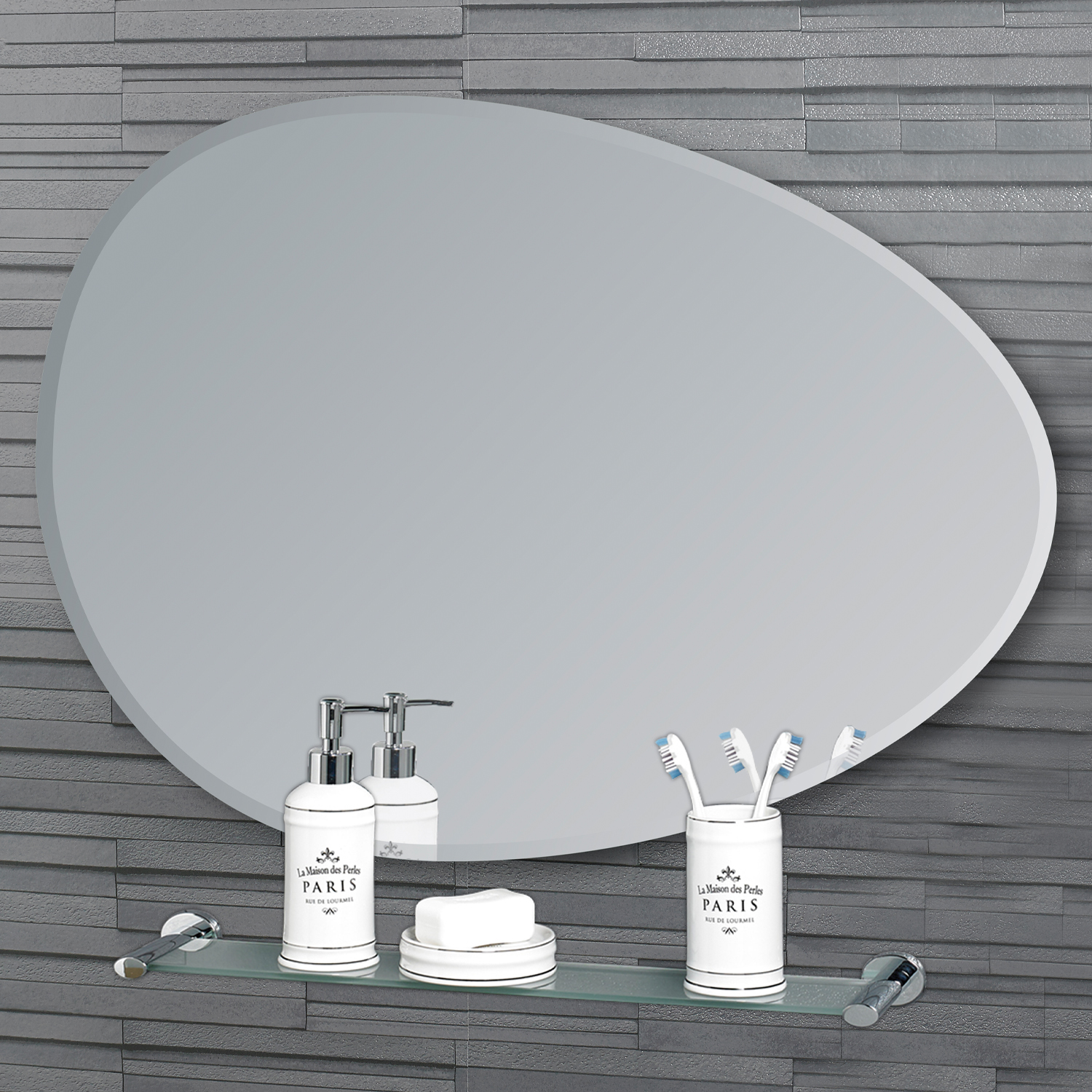 Pebble Shaped Bathroom Wall Mounted Mirror 60cmx45cm Angel | Showerdrape