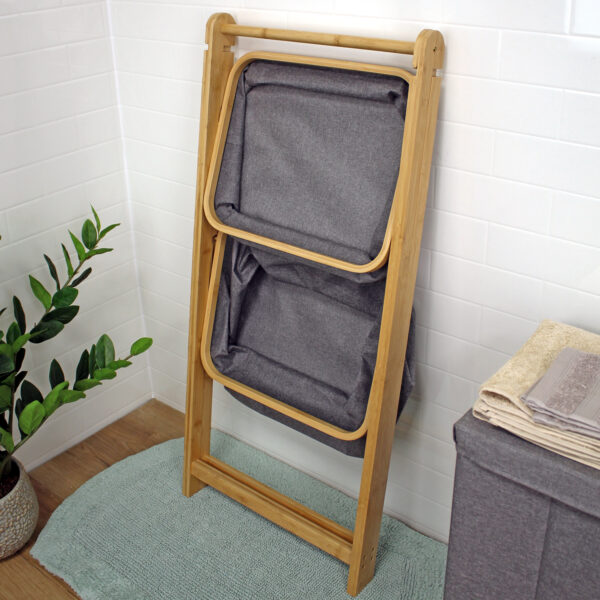 2 Tier Storage Ladder Baskets Organiser Space Saver Laundry Foldable Bamboo Frame Polyester Cotswold - Bathroom Caddies and Baskets