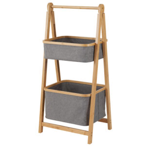 2 Tier Storage Ladder Baskets Organiser Space Saver Laundry Foldable Bamboo Frame Polyester Cotswold - Bathroom Caddies and Baskets