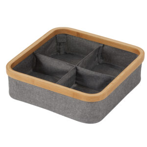 Storage Tray Organiser with 4 Compartments Fabric and Bamboo Cotswold - Bathroom Caddies and Baskets