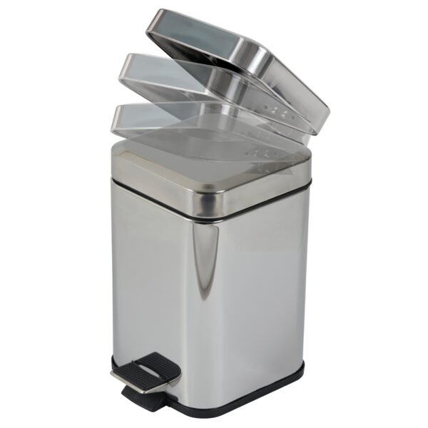 Bathroom Square Pedal Bin Soft Close 3 Litres Stainless Steel Mirror Finish Showerdrape, Icon - Bathroom Bins