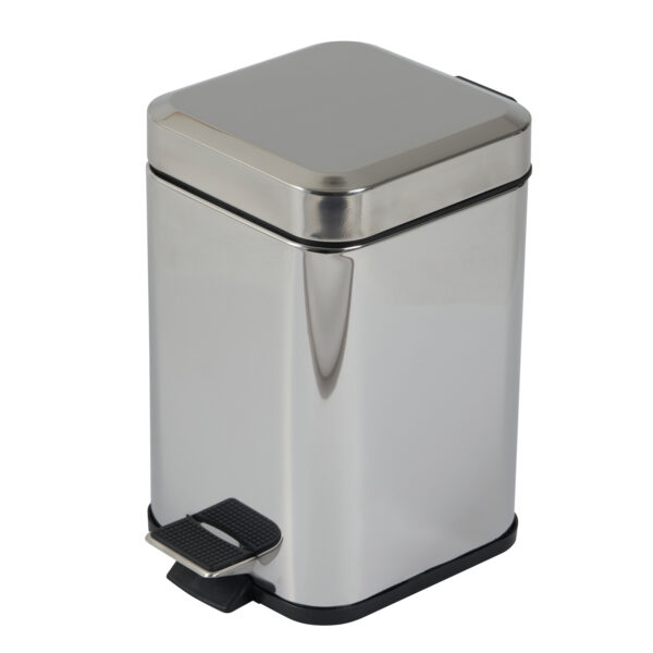 Bathroom Square Pedal Bin Soft Close 3 Litres Stainless Steel Mirror Finish Showerdrape, Icon - Bathroom Bins