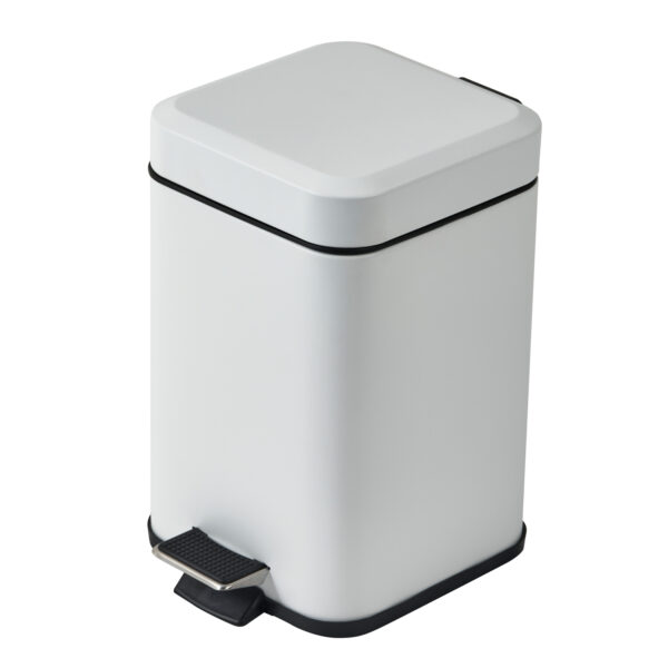 Bathroom Square Pedal Bin Soft Close 3 Litres Matt White Powder Coated Steel Showerdrape, Icon - Bathroom Bins