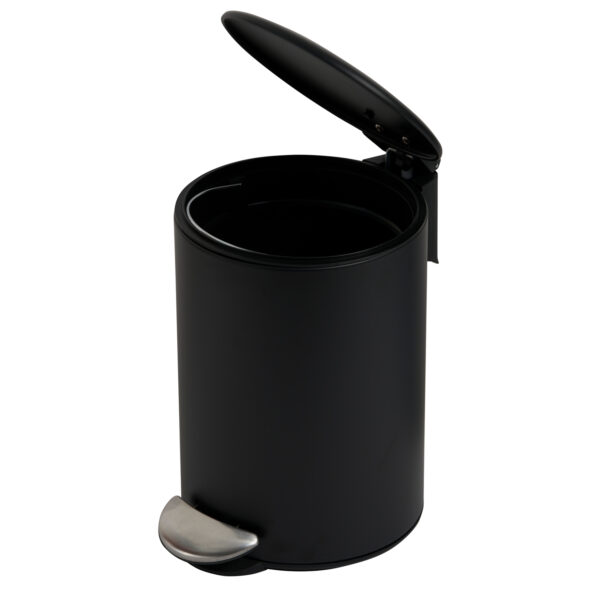 Bathroom 3 Litre Round Pedal Bin Matt Black Powder Coated Steel Kitchen Showerdrape, Luna - Bathroom Bins