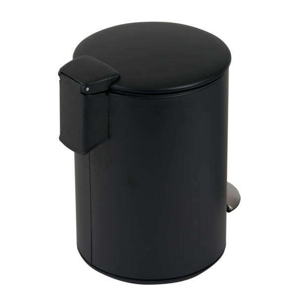 Bathroom 3 Litre Round Pedal Bin Matt Black Powder Coated Steel Kitchen Showerdrape, Luna - Bathroom Bins