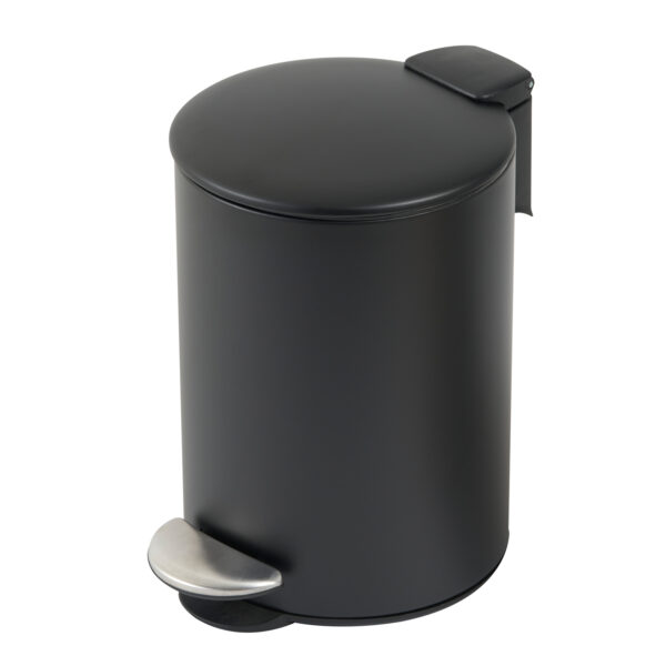 Bathroom 3 Litre Round Pedal Bin Matt Black Powder Coated Steel Kitchen Showerdrape, Luna - Bathroom Bins