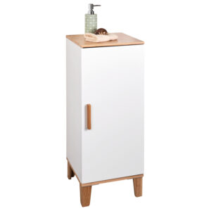 Freestanding White Wood & Bamboo Bathroom Cabinet Organiser Cupboard Amalfi - Free Standing Bathroom Cabinets