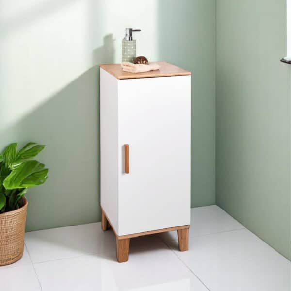 Amalfi Premium Freestanding Bathroom Cabinet – White & Bamboo - Free Standing Bathroom Cabinets