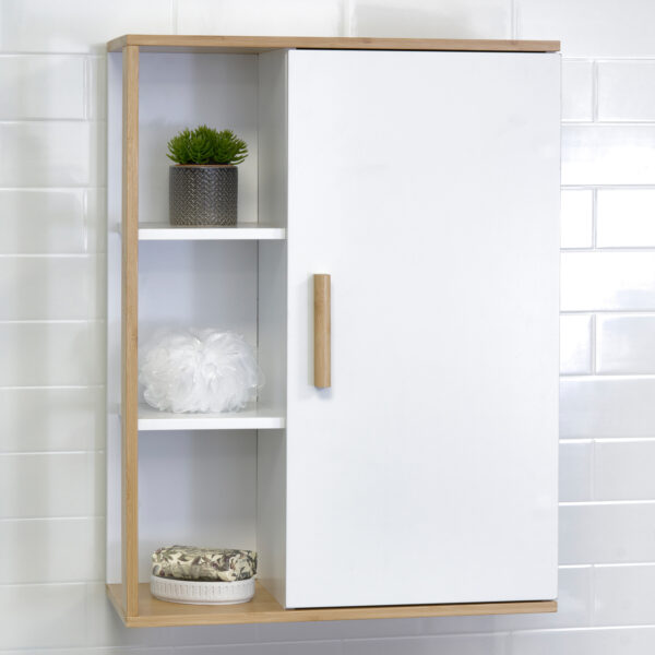 Cassino Premium Bathroom Wall Cabinet – White Bamboo - Bathroom Cabinets