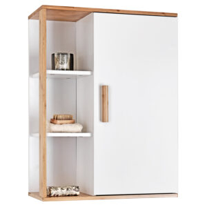 Bathroom Wall Cabinet White Bamboo Display Shelves Storage Open Cupboard Cassino - Sale