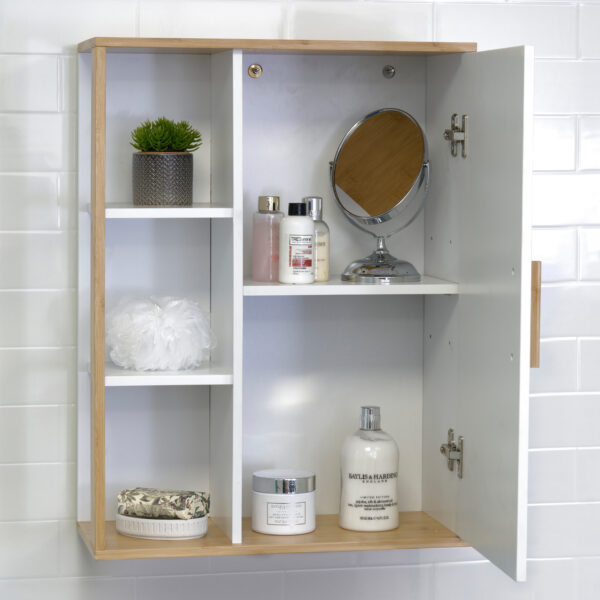 Cassino Premium Bathroom Wall Cabinet – White Bamboo - Bathroom Cabinets