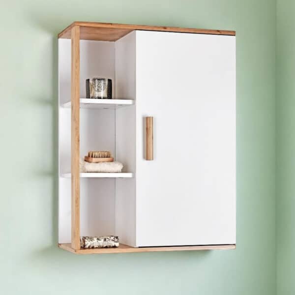 Cassino Premium Bathroom Wall Cabinet – White Bamboo - Bathroom Cabinets