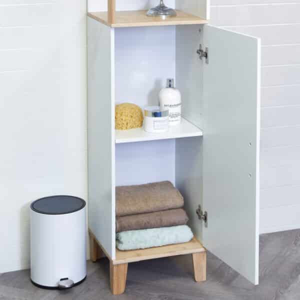 Catania Premium Freestanding Tall Boy Storage Cabinet – White Bamboo - Free Standing Bathroom Cabinets