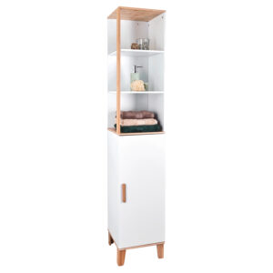 Freestanding Tall Boy with Display Shelves Bathroom Storage Cabinet White Bamboo Cantania - Free Standing Bathroom Cabinets