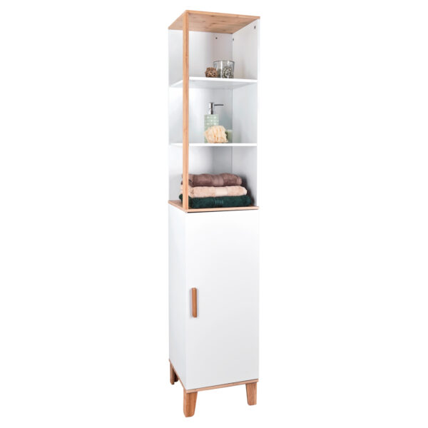 Catania Premium Freestanding Tall Boy Storage Cabinet – White Bamboo - Free Standing Bathroom Cabinets