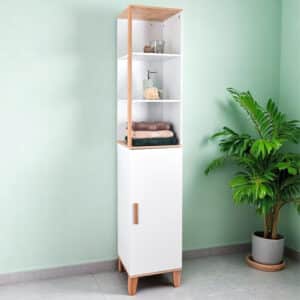 Catania Premium Freestanding Tall Boy Storage Cabinet – White Bamboo - Free Standing Bathroom Cabinets