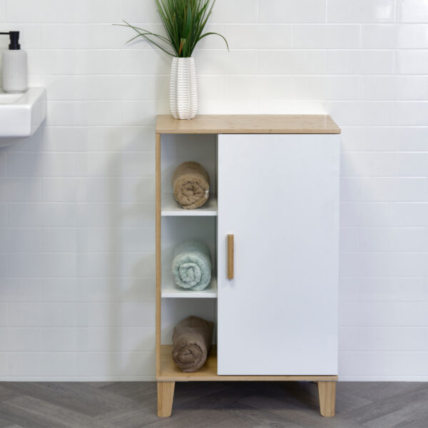 Varallo Premium Freestanding Bathroom Storage Cabinet – White Bamboo - Free Standing Bathroom Cabinets