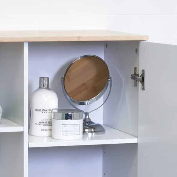 Varallo Premium Freestanding Bathroom Storage Cabinet – White Bamboo - Free Standing Bathroom Cabinets