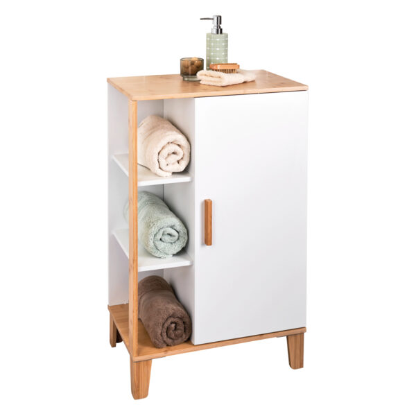 Varallo Premium Freestanding Bathroom Storage Cabinet – White Bamboo - Free Standing Bathroom Cabinets