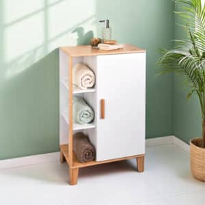 Varallo Premium Freestanding Bathroom Storage Cabinet – White Bamboo - Free Standing Bathroom Cabinets