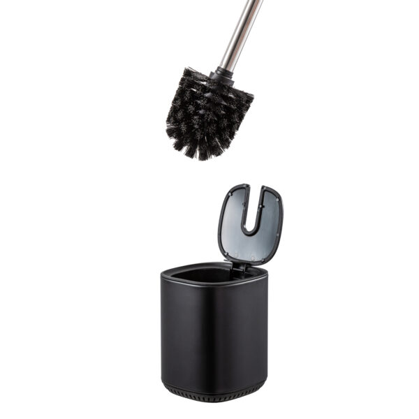 Toilet Brush & Holder Set Automatic Opening & Closing Powder Coated Black Steel Echo - Toilet Brushes